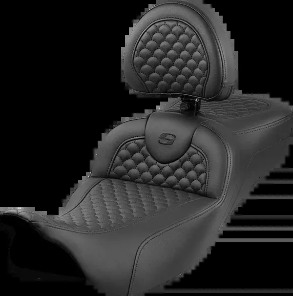 Saddlemen Roadsofa™ Extended Reach Seat – Dragon Scale Stitch – Black Stitch – W/ Backrest – FLH/FLT ’08-’24
