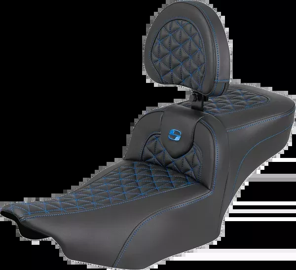 Saddlemen Roadsofa™ Extended Reach Seat - With Backrest - Blue Stitch - FLH/FLT '23-'25
