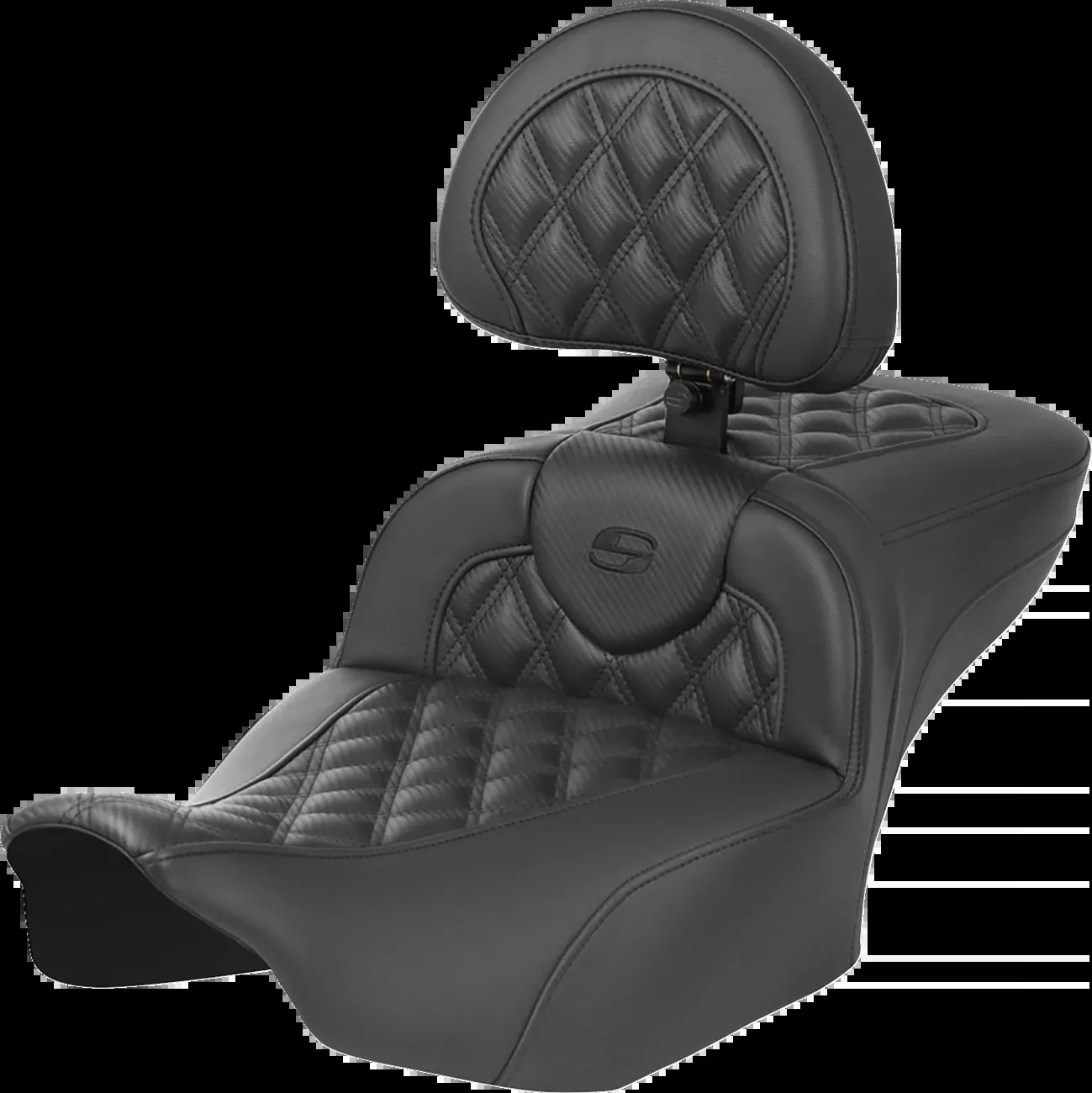 Saddlemen Roadsofa™ Extended Reach Seat - with Backrest - Carbon Fiber Lattice Stitch - FLRT/FLTRT '15-'25 - 815-07-207B0