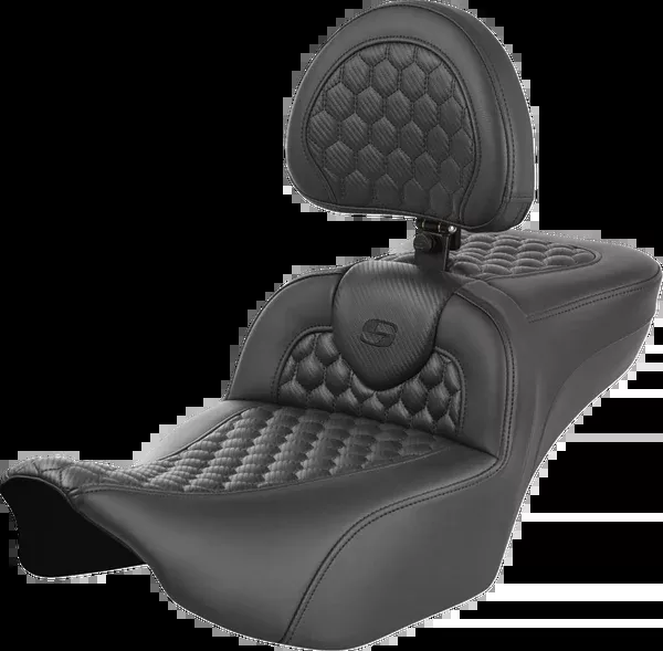Saddlemen Roadsofa™ Extended Reach Seat - With Backrest - Honeycomb - FLTR/FLHX '23-'24