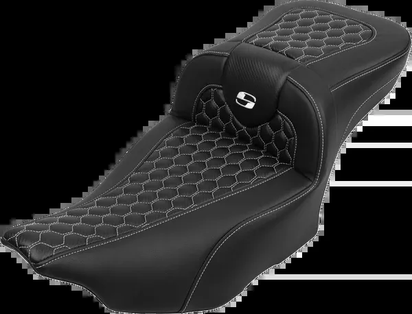 Saddlemen Roadsofa™ Extended Reach Seat - With Backrest - Honeycomb - White Stitch - FLTR/FLHX '23-'24