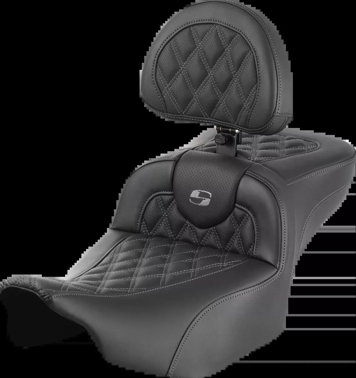Saddlemen Roadsofa™ Extended Reach Seat – With Backrest – Lattice Stitch – Gray Stitch – FLTR/FLHX ’23-’24