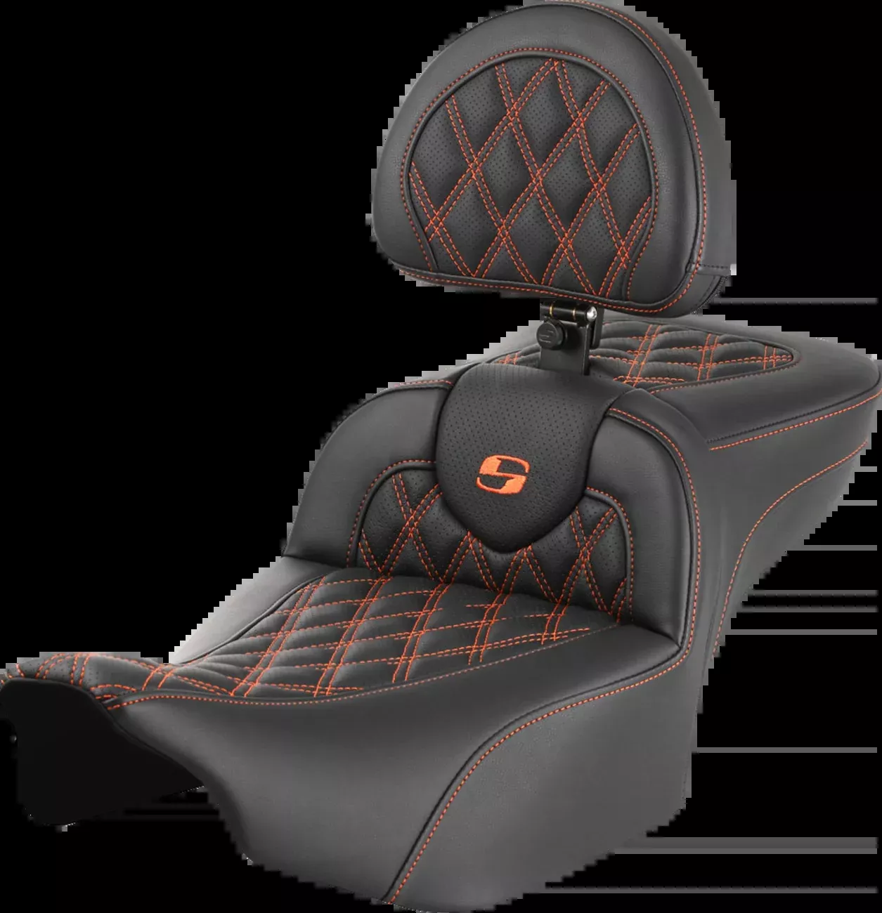 Saddlemen Roadsofa™ Extended Reach Seat - With Backrest - Lattice Stitch - Orange Stitch - FLTR/FLHX '23-'24