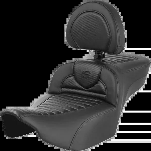 Saddlemen Roadsofa™ Extended Reach Seat - With Backrest - Tuck-N-Roll - Carbon Fiber - FLH/FLT '08-'24