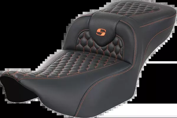 Saddlemen Roadsofa™ Extended Reach Seat – Without Backrest – Honeycomb – Orange Stitch – FLTR/FLHX ’23-’24