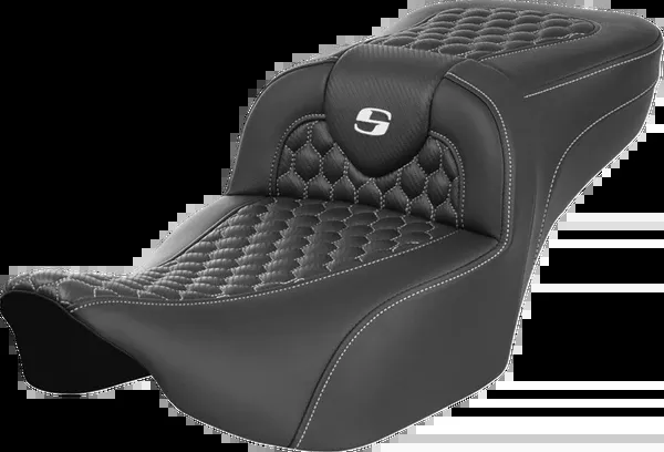 Saddlemen Roadsofa™ Extended Reach Seat - Without Backrest - Honeycomb - White Stitch - FLTR/FLHX '23-'24
