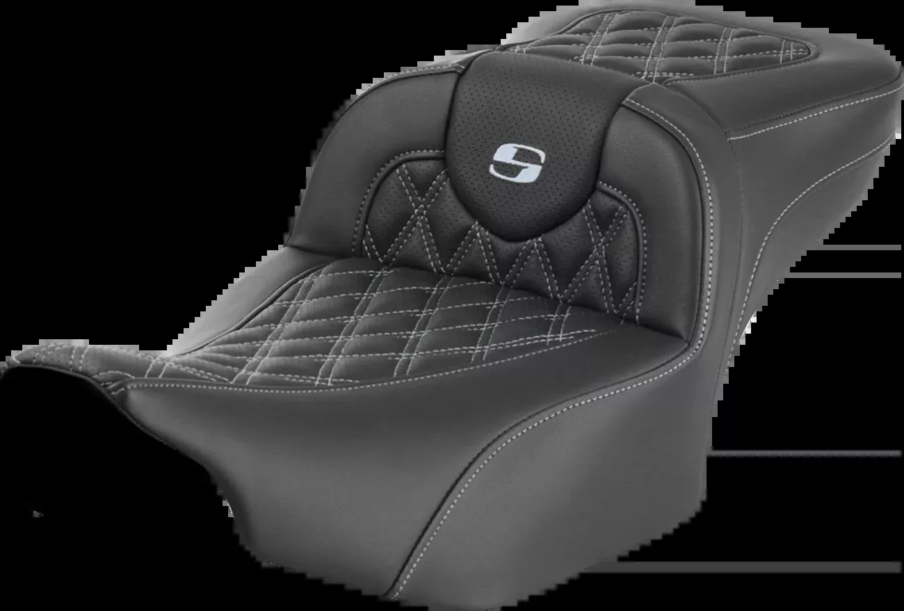 Saddlemen Roadsofa™ Extended Reach Seat - Without Backrest - Lattice - Silver Stitch - FLTR/FLHX '23-'24
