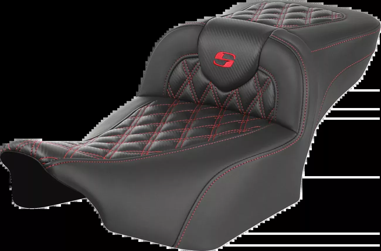 Saddlemen Roadsofa™ Extended Reach Seat - Without Backrest - Lattice Stitch - Red Stitch - FLTR/FLHX '23-'24