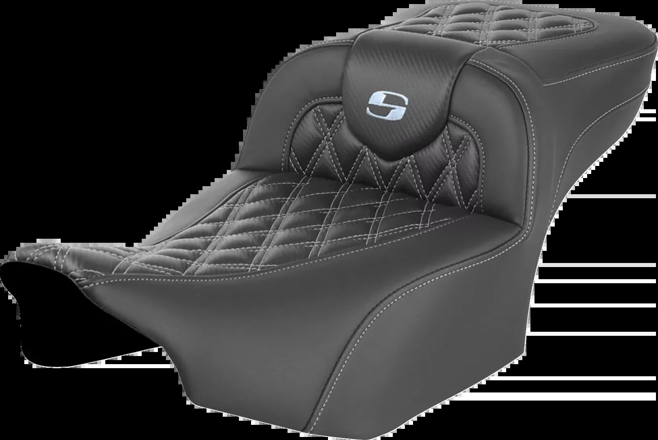 Saddlemen Roadsofa™ Extended Reach Seat - Without Backrest - Lattice Stitch - Silver Stitch - FL/FX '23-'24