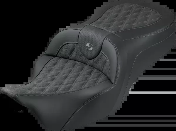 Saddlemen Roadsofa™ King Seat - No Backrest - Lattice Stitch - Gray Stitch - FLH/FLT '08-'25 - 808-07B-182S02
