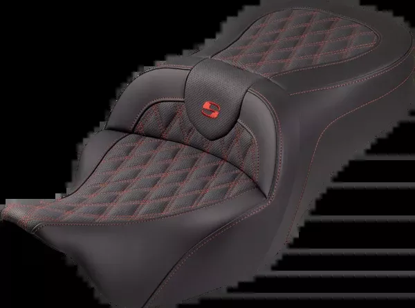 Saddlemen Roadsofa™ King Seat - No Backrest - Lattice Stitch - Red Stitch - FLH/FLT '08-'25 - 808-07B-182S04