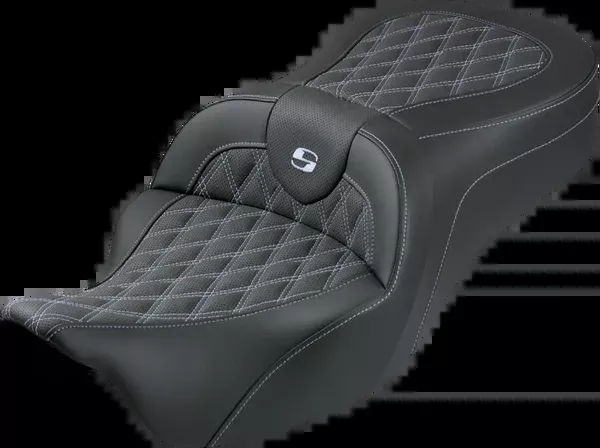 Saddlemen Roadsofa™ King Seat - No Backrest - Lattice Stitch - Silver Stitch - FLH/FLT '08-'25 - 808-07B-182S05