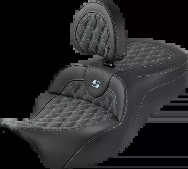Saddlemen Roadsofa™ King Seat - With Backrest - Lattice Stitch - Silver Stitch - FLH/FLT '08-'25 - 808-07B-182SB5