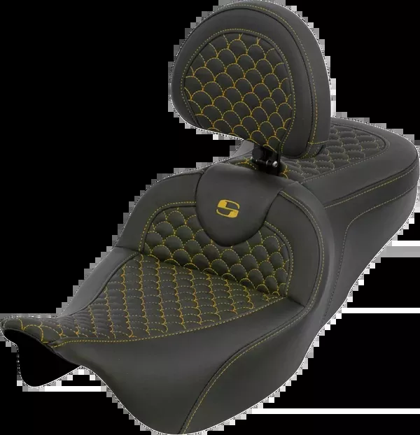 Saddlemen Roadsofa™ Seat - Dragon Scale - Gold Stitch - With Backrest - Touring '08-'25