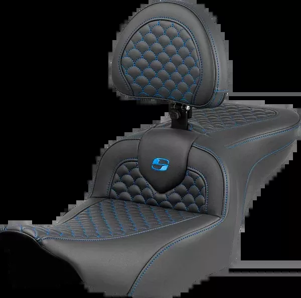 Saddlemen Roadsofa™ Seat - Dragon Scale Stitch - Blue Stitch - W/ Backrest - FLTR/FLHX '23-'24