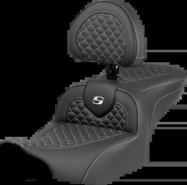 Saddlemen Roadsofa™ Seat - Dragon Scale Stitch - Silver Stitch - W/ Backrest - FLTR/FLHX '23-'24