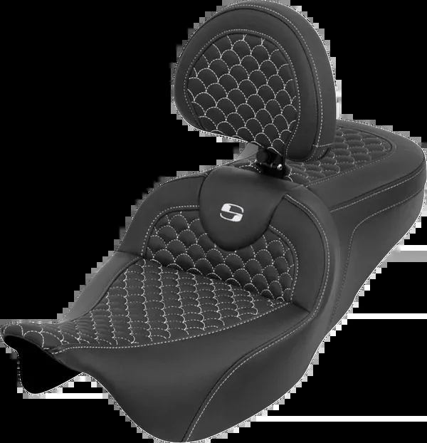 Saddlemen Roadsofa™ Seat - Dragon Scale - White Stitch - With Backrest - Touring '08-'25