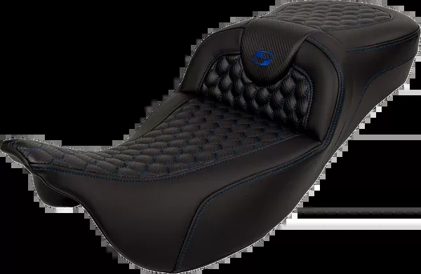 Saddlemen RoadSofa™ Seat – Honeycomb – Blue Stitch – Extended Reach – Without Backrest – FLH/FLT ’08-’24