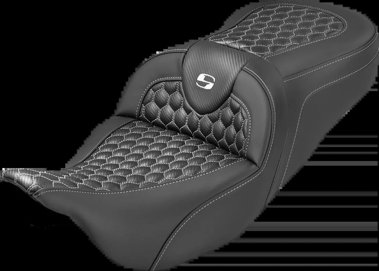 Saddlemen Roadsofa™ Seat - Honeycomb Stitch - White Stitch - No Backrest - FLH/FLT '08-'25 - 808-07B-18906