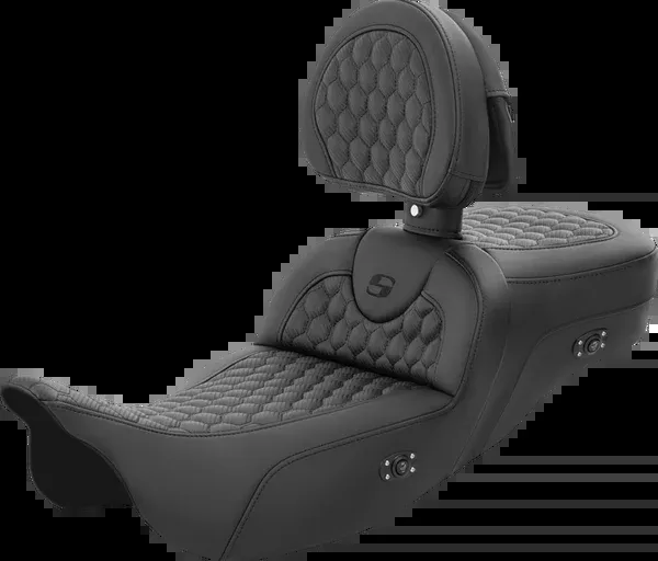 Saddlemen RoadSofa™ Seat – Honeycomb – With Backrest – Extended Reach – Heated – FL ’08-’23