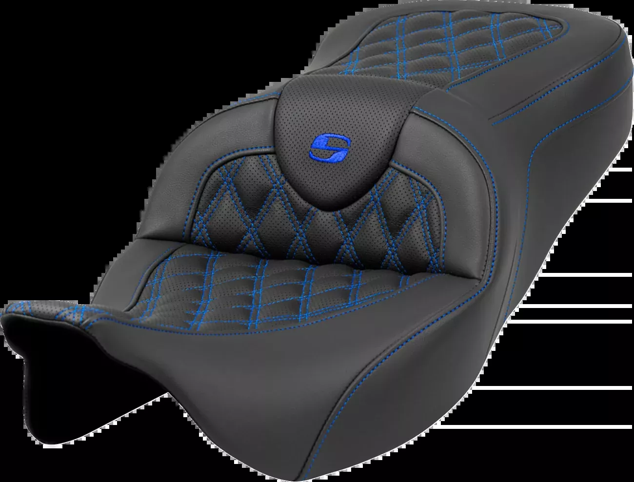Saddlemen Roadsofa™ Seat - Lattice Stitch - Blue Stitch - Without Backrest - FLH/FLT '08-'23