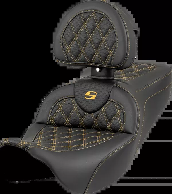 Saddlemen Roadsofa™ Seat - Lattice Stitch - Gold Stitch - W/ Backrest - FL '08-'23
