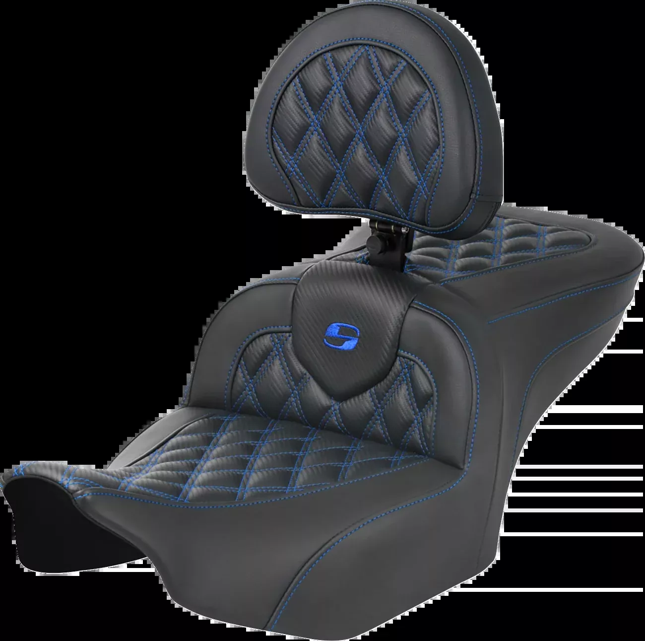 Saddlemen RoadSofa™ Seat - With Backrest - Carbon Fiber - Lattice Stitch - Blue Stitch - FLTR/FLHX '23-'24