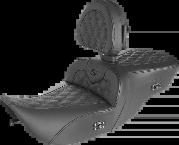 Saddlemen Roadsofa™ Seat - With Backrest - Full Lattice Stitch - Heated - '99-'07 FLH