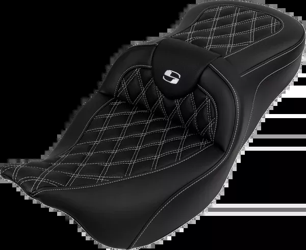 Saddlemen Roadsofa™ Seat – With Backrest – White Stitch – FL ’08-’23