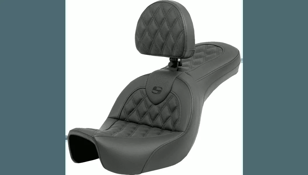Saddlemen Roadsofa Seat with Driver Backrest for '06-'17 Harley Davidson FXD Models - Black Lattice Stitch