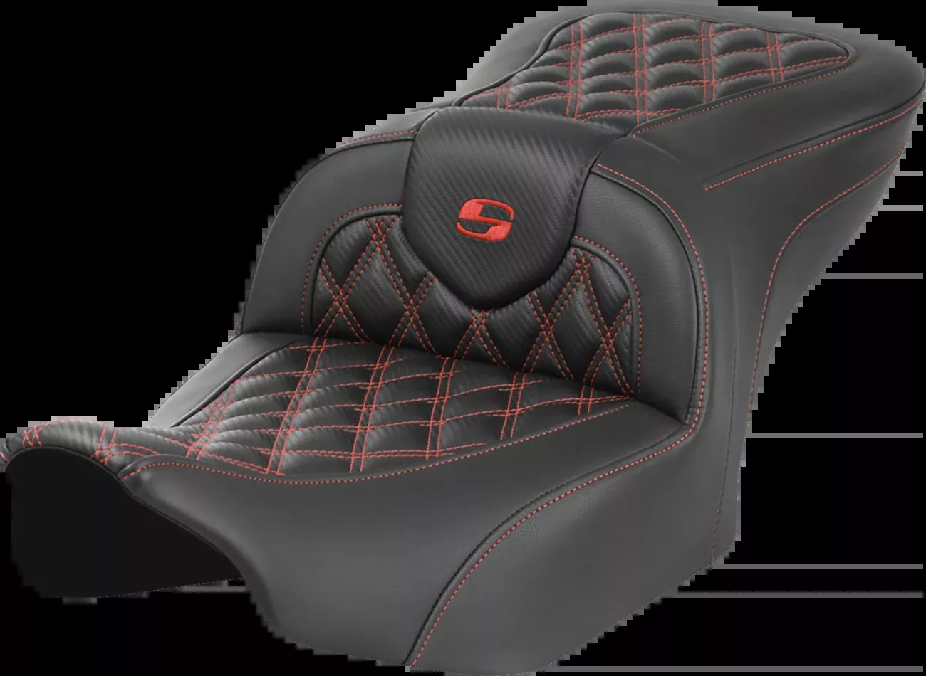 Saddlemen RoadSofa™ Seat - Without Backrest - Carbon Fiber - Lattice Stitch - Red Stitch - FLTR/FLHX '23-'24