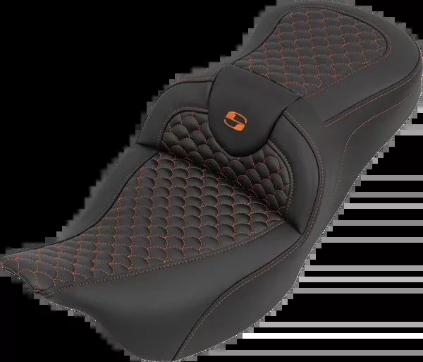 Saddlemen Roadsofa™ Seat - Without Backrest - Dragon Stitch - Orange Stitch - FLH/FLT '08-'25