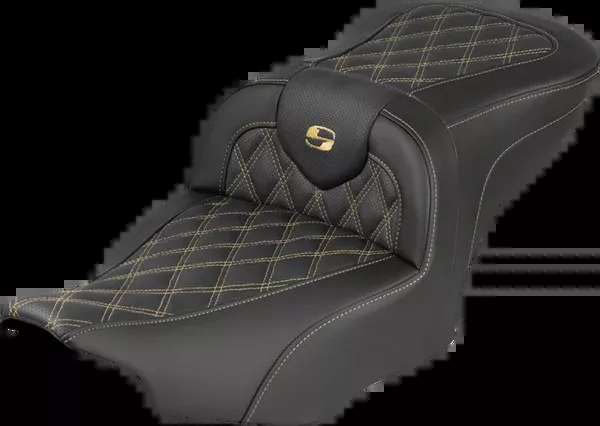 Saddlemen RoadSofa™ Seat - without Backrest - Lattice Stitch - Gold Stitch - FLH/FLT '23-'26 - 823-07-18207