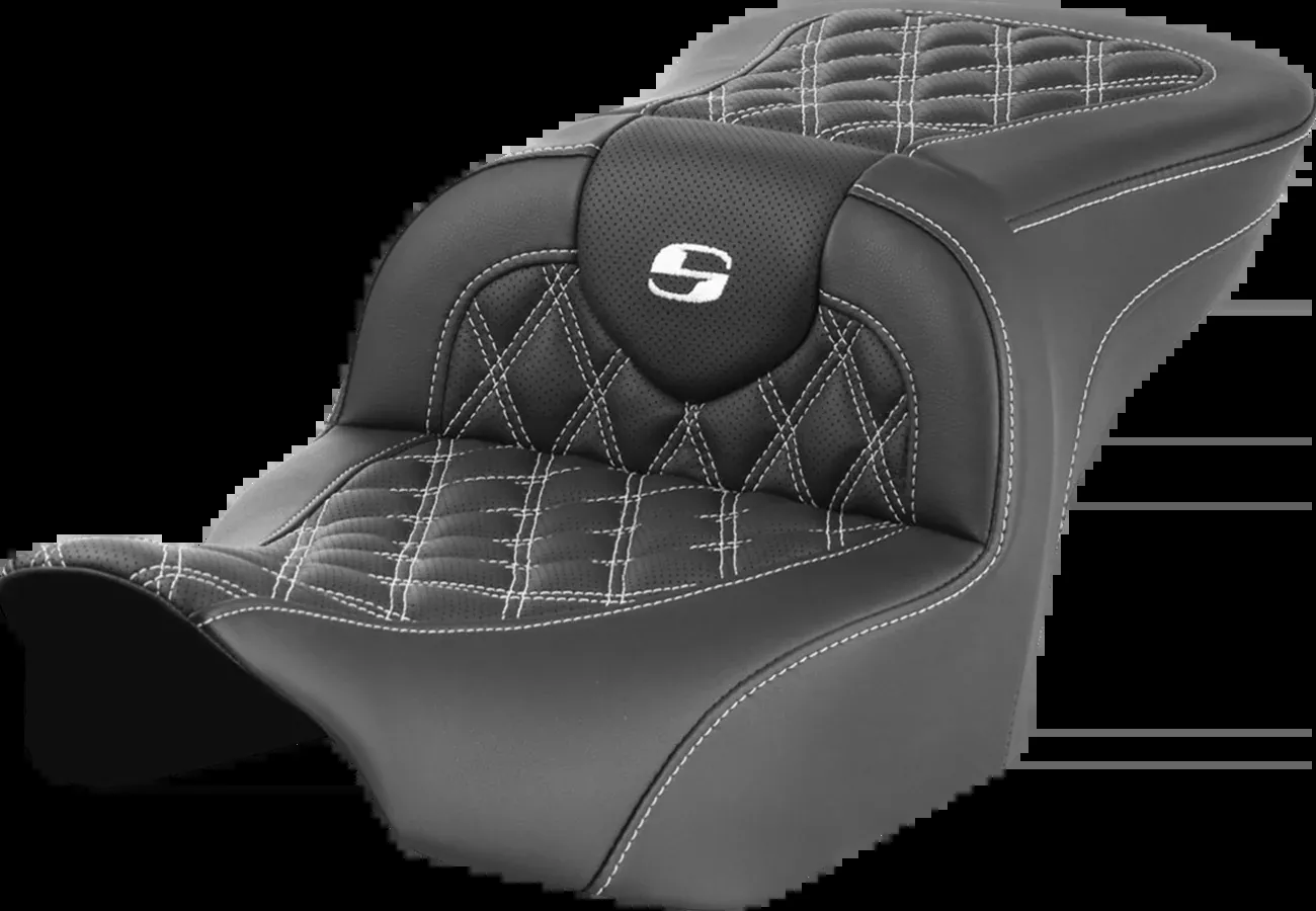 Saddlemen RoadSofa™ Seat - Without Backrest - Lattice Stitch - White Stitch - FLTR/FLHX '23-'24