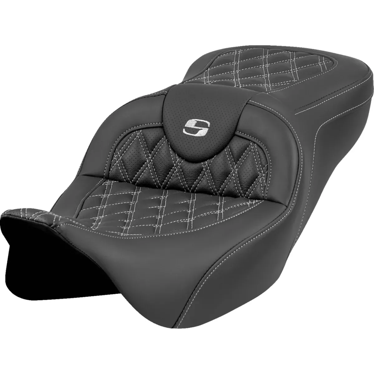 Saddlemen Roadsofa Standard Reach Seat Lattice Stitch Silver Stitch Without Backrest – 808-07B-18205 For Harley Touring 2008-2025