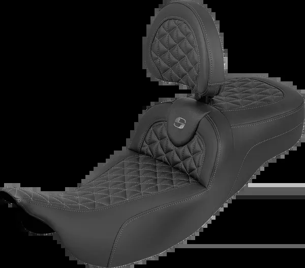 Saddlemen RoadSofa™ Tri Gripper Seat – Extended Reach – Gray Stitch – W/ Backrest – FLH/FLT ’08-’25