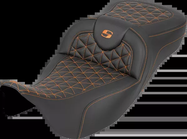 Saddlemen RoadSofa™ Tri Gripper Seat - Extended Reach - Orange Stitch - W/O Backrest - FLH/FLT '08-'25