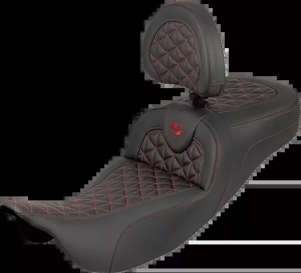 Saddlemen RoadSofa™ Tri Gripper Seat – Extended Reach – Red Stitch – W/ Backrest – FLH/FLT ’08-’25