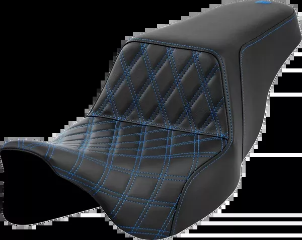 Saddlemen Step-Up Seat - Front Lattice Stitch - Blue Stitch - FLH/FLT '08-'23