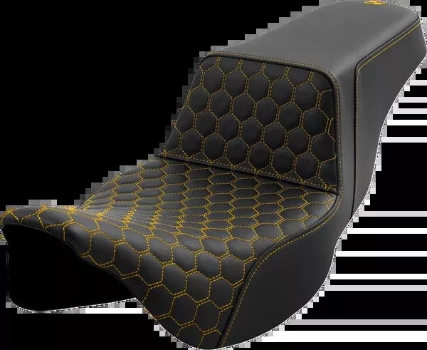 Saddlemen Step-Up Seat – Honeycomb – Extended Reach – Gold Stitching – FL ’08-’23