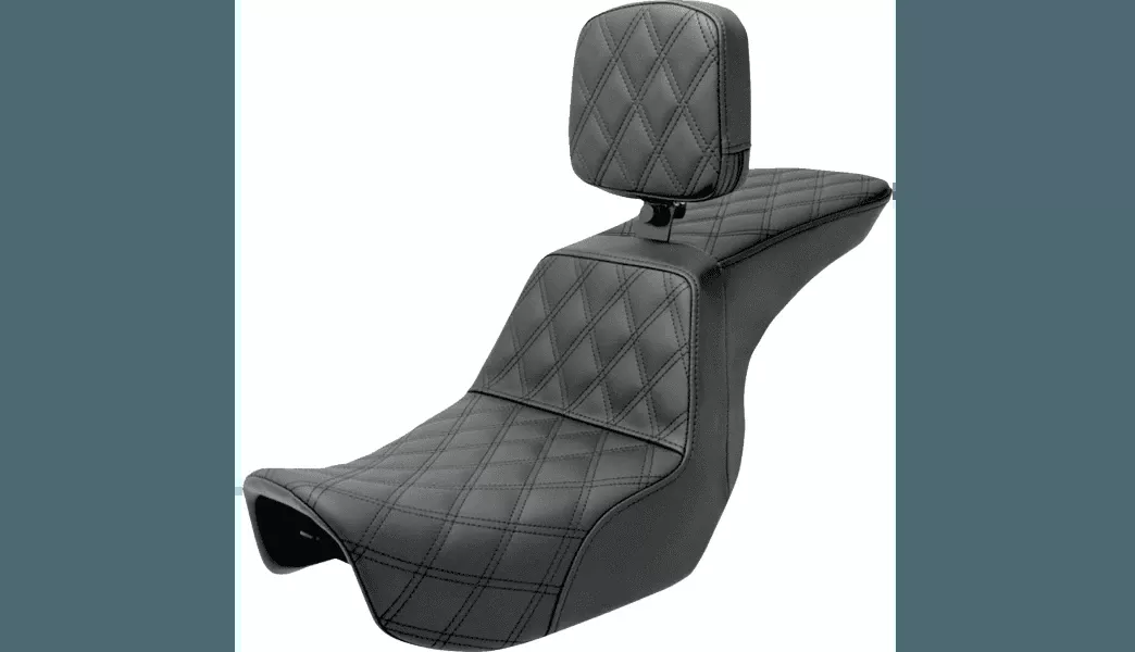 Saddlemen Tour Step-Up Seat with Rider Backrest for '06-'17 Harley Davidson Dyna Models - Full Lattice Stitch