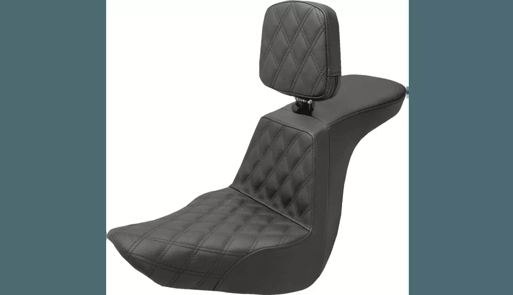 Saddlemen Tour Step Up Seat with Rider Backrest for '18-Up Harley Davidson FLSB/FXLR Models - Tuck-n-Roll