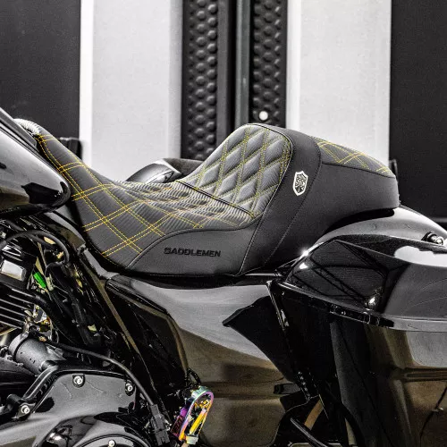San Diego Customs Pro Series Performance Gripper Seat for 2008-2023 Harley Touring - Gold Stitch