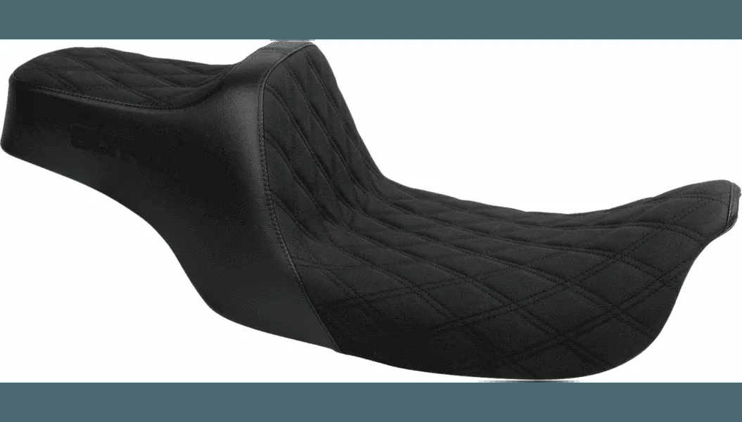 SlyFox High Noon Seat for '96-03 Harley Davidson Dyna FXD - Double Diamond - Black Logo - Black Stitch
