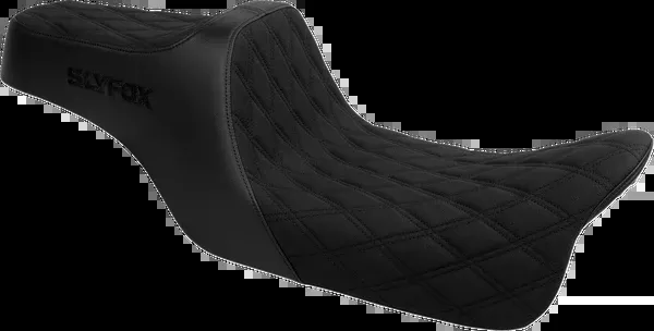 Slyfox High Noon Seat - Double Diamond - Black Logo - Black Stitch - FLH/FLT '08-'25