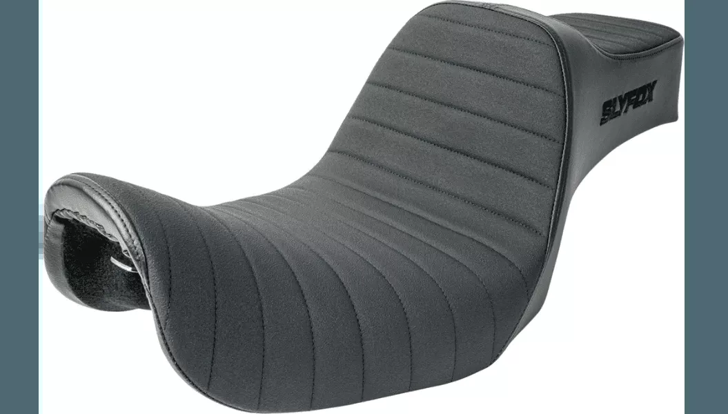 SlyFox Highnoon Vinyl Seat for '96-03 Harley Davidson FXR Models - Classic Stitch w/ Black Logo