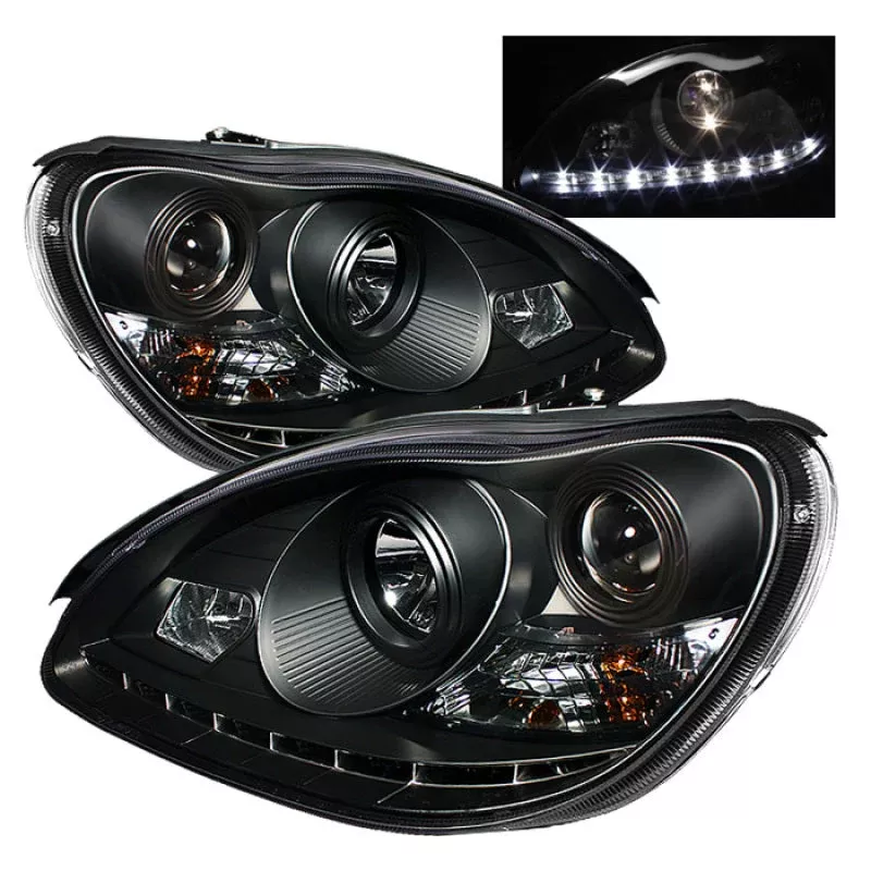 SPYDER Mercedes Benz S-Class 00-06 Projector Headlights Halogen Model- DRL Blk PRO-YD-MBW220-DRL-BK 5011312
