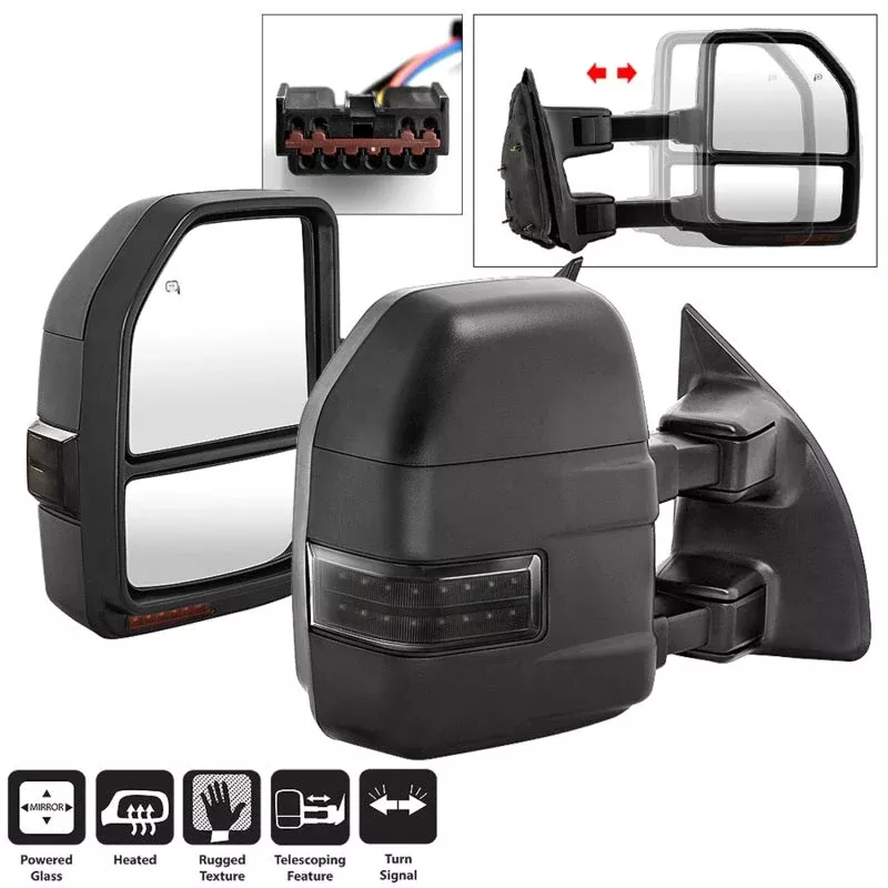 SPYDER xTune 99-07 Ford SuperDuty Heated LED Telescoping Pwr Mirrors-Smk (Pair) (MIR-FDSD99S-G4-PW-RSM-SET) 9943157