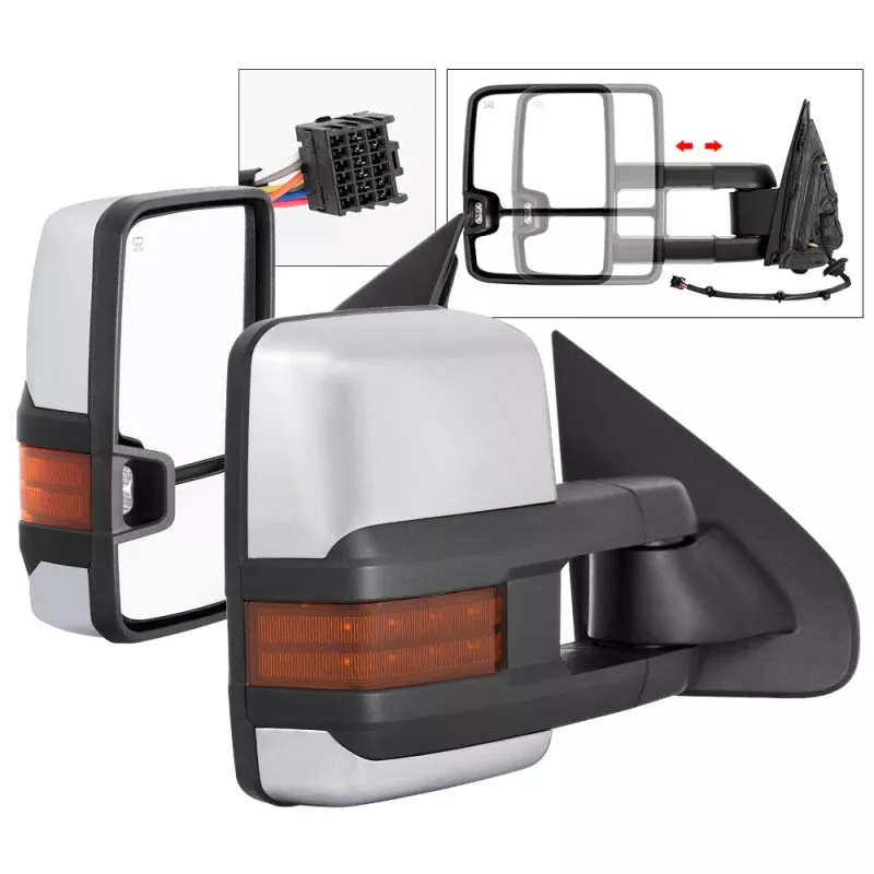 SPYDER xTune Chevy Silverado 14-16 Heated Amber LED Signal Mirror Chrome MIR-CSIL14S-G3C-PWH-AM-SET 9936777