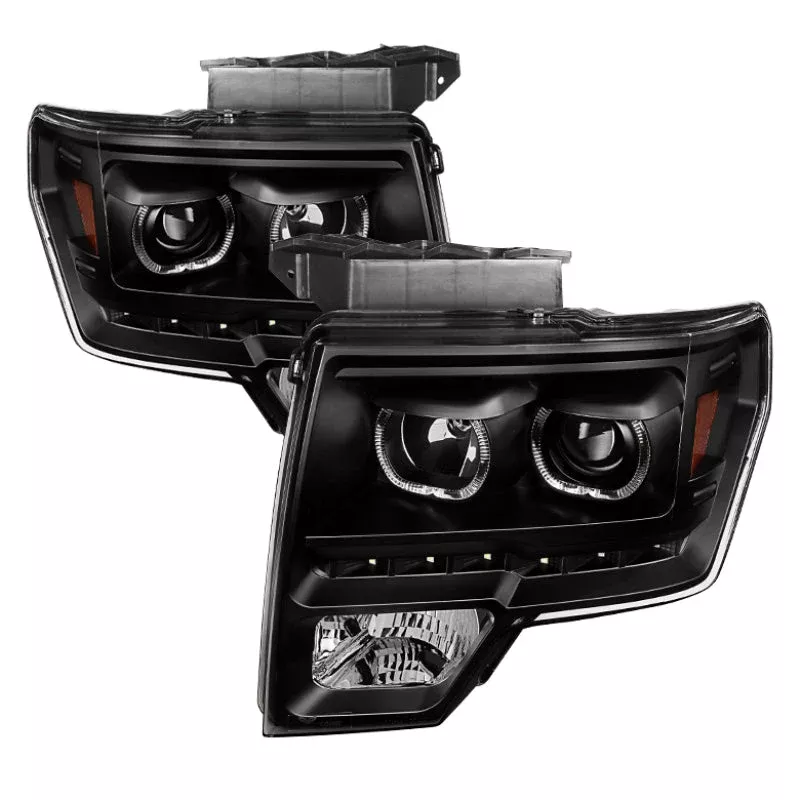SPYDER Xtune Ford F150 09-14 Projector Headlights Halogen Model Only LED Halo Black PRO-JH-FF15009-CFB-BK 9032226